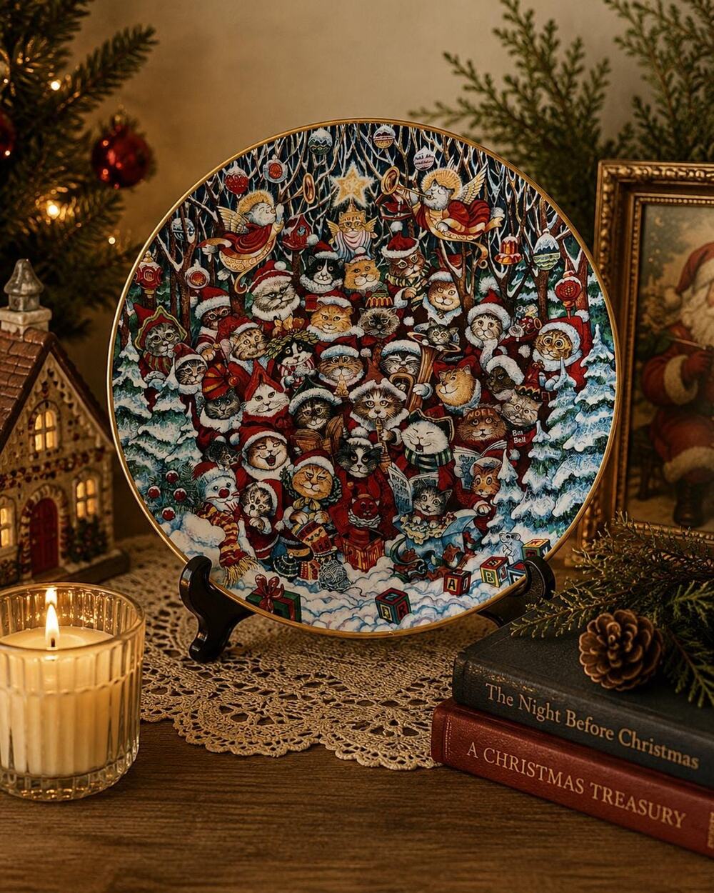 Bill Bell Santa Claws Cat Christmas Plate Franklin Mint Limited Edition 8"